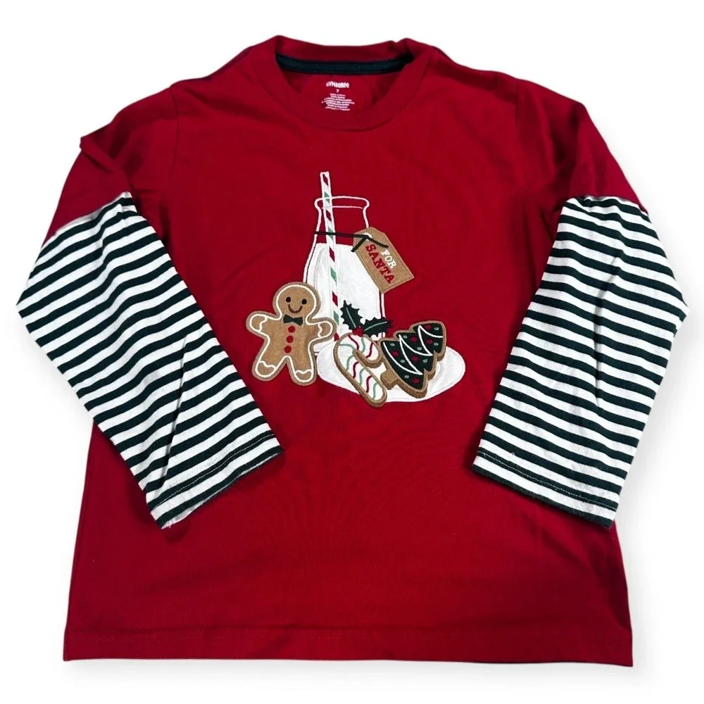 Gymboree Boys Red Christmas Milk and Cookies Long Sleeve‎ Shirt Size 7 Holiday
